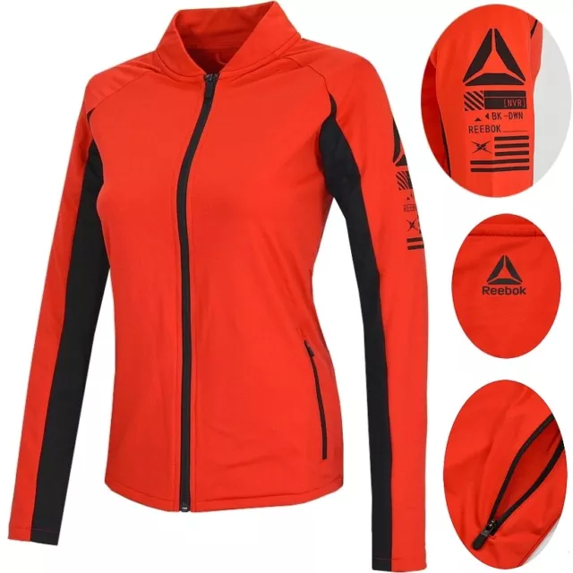 Reebok Kinder Laufjacke Sport Jacke Trainingsjacke Mädchen Track Top schwarz rot