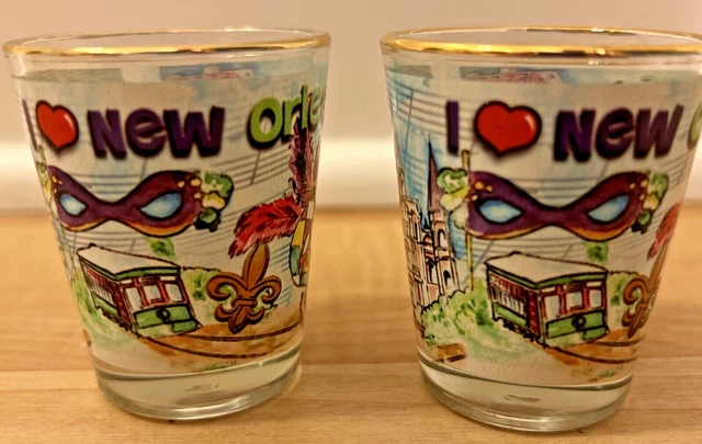 I Love New Orleans Saints Glass Barware SHOT GLASSES 2" Lot of 2 Used