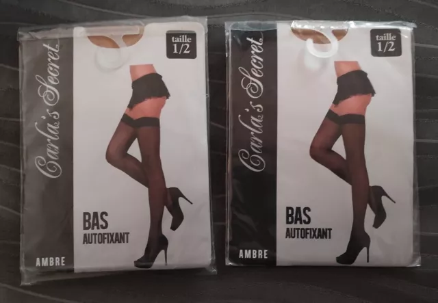 lot de 2 paires BAS  AUTOFIXANT  CARLA'S SECRET Taille 1/2  AMBRE