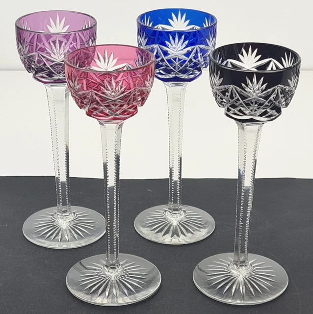 4 Verres à Liqueur Verre Émail Coupé à la Main O613