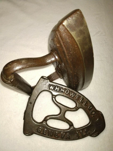 Antique Sad Iron C 8 with Howell Trivet, Hand Forged, 19th Century