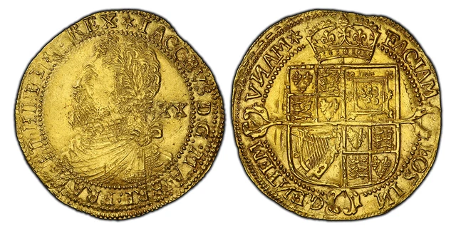 England James I. (1619-20) ND(Spur Rowel) AV Laurel. PCGS MS61. KM 72; SCBC-2637