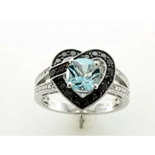 LeVian 14K White Gold Black Diamond Aquamarine 1.51 cts Cocktail Ring Size 7