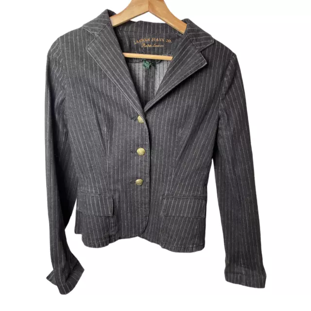 Ralph Lauren Dark Grey Black Denim Pinstripe Jacket Blazer Women's Size 2