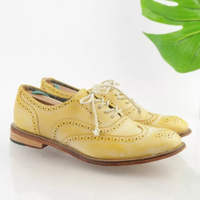 JShoes Women's Charlie Oxford Size 9 Wingtip Brogue Dress Shoe Yellow Leather
