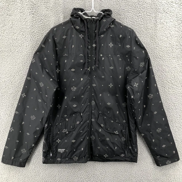 Primitive Windbreaker Jacket Navajo Native Aztec Print Mens Medium Black 5744