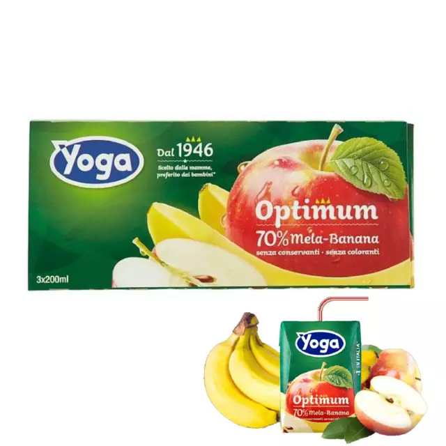 8 Confezioni Succo Di Frutta Yoga Optimum Mela Banana Italiana 3 X 200 Ml Brik