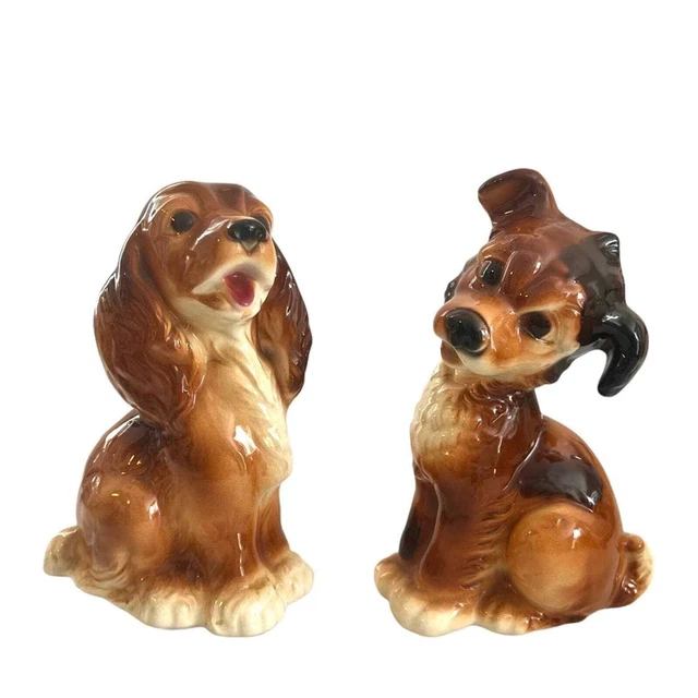 Cocker Spaniel and Terrier Pup Tilted Head Royal Copley Dog Figurines Large 50s