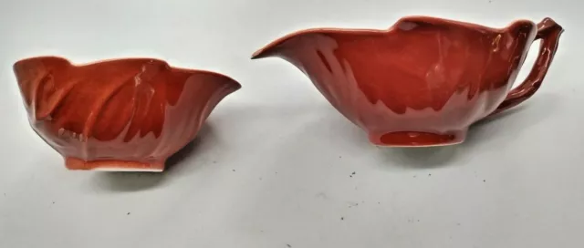 Carlton Ware Handpainted Leaf Shaped Creamer & Sugar Bowl