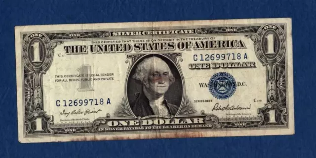 1957 Silver Certificate One Dollar Bill $1 Blue Seal Avg Circulated - C12699718A