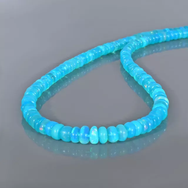 Natürlich Welo Feuer Blau Opal 4-5mm Rondell Perlen Kette 18 " Strand Damen