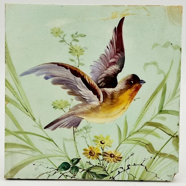 Minton Tile Hand Painted Bird Overglaze C1880 AE3