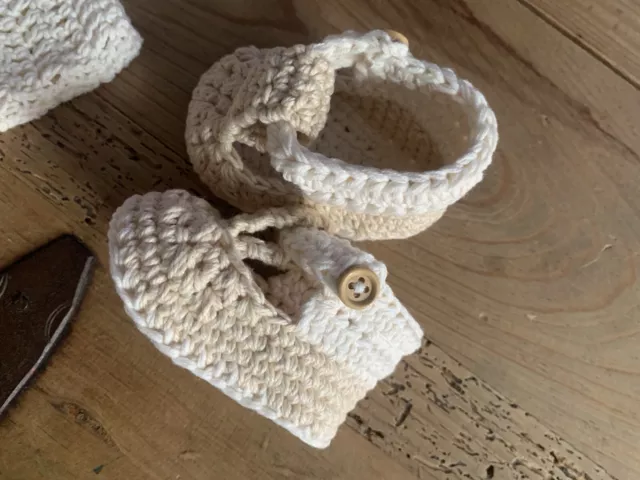 Zapato Bebé 0/3 Meses Crochet Patucos Artesanal Recién Nacido Blanco Hueso Beige