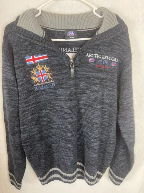 Icewear Iceland 1/4 Zip Pullover Sweater Men's Large Blue Arctic Explorer Club