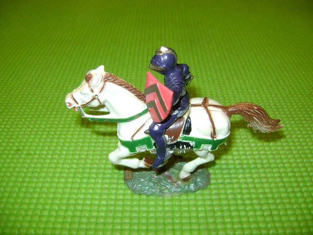 Figurine Elastolin 7cm - Chevalier à Cheval Moyen Âge Avec Lance, Bouclier Et Cape