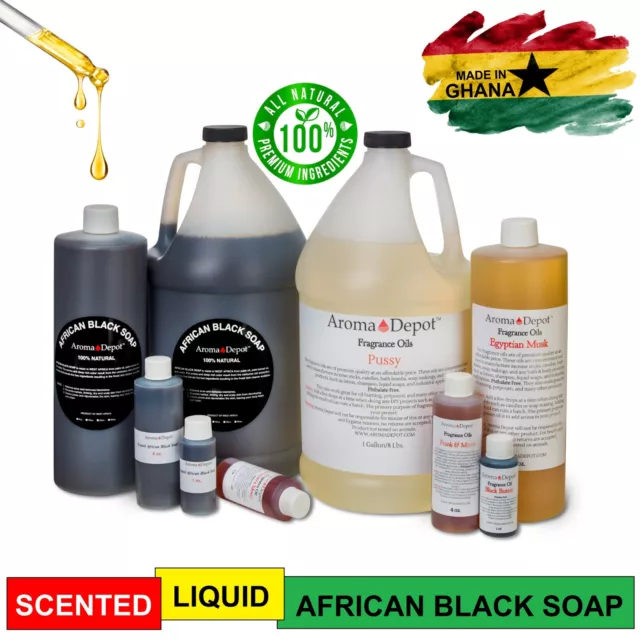 SCENTED Liquid Raw African Black Soap 100% Natural Organic Face & Body Wash