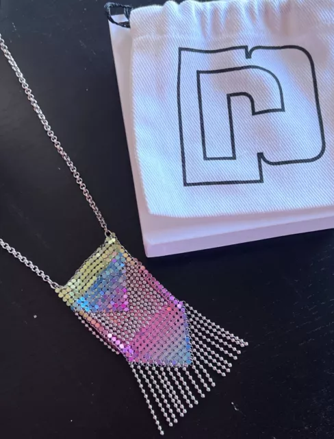 Paco Rabanne Necklace Mini Pouch Purse Rainbow Chain Mail Mesh Fringe