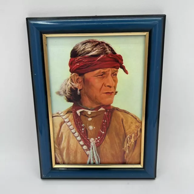Hopi Indian Print Native American Artwork 5x7” Blue Frame Vintage Western