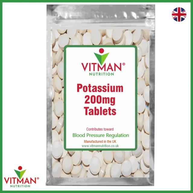 Potassium 200mg - 60 Tablets Blood Pressure Muscle Nerves - Vegan Safe - UK Made