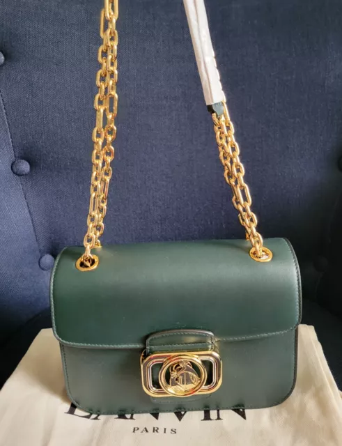 Lanvin Small Swan Box Shoulder Bag w/ Gold Chain, Dark Green