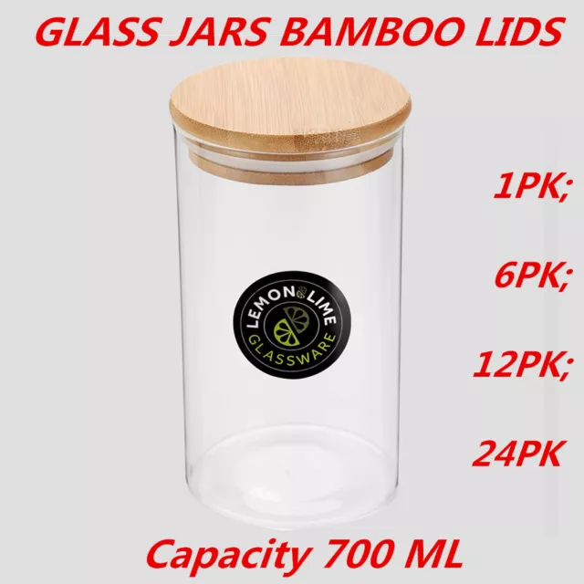 Glass Jar Food Storage Bottles Sealed Cans Bamboo Lid Air Tight Container 700ml