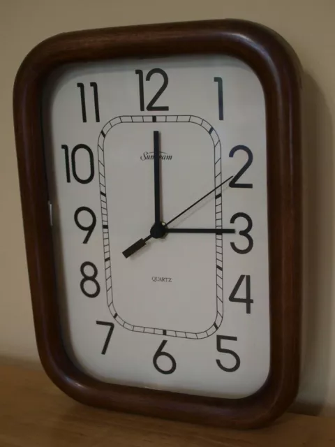 Vintage Sunbeam Oak Frame Quartz Wall Clock 12" x 9"