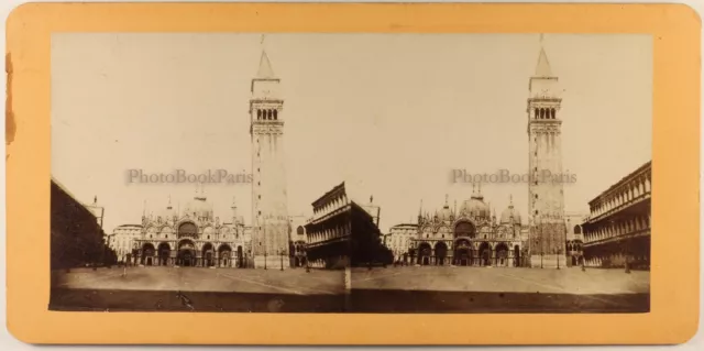 Italien Venedig Platz Wohl Markusplatz Foto Stereo c1868 Vintage Albumin