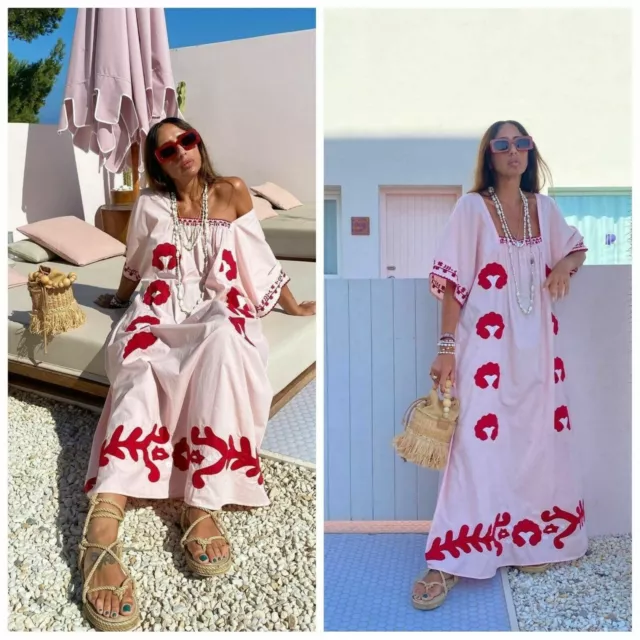 Zara langes Kleid Maxikleid Gr.XS Stickerei NEU Sommer Strand rosa rot limited