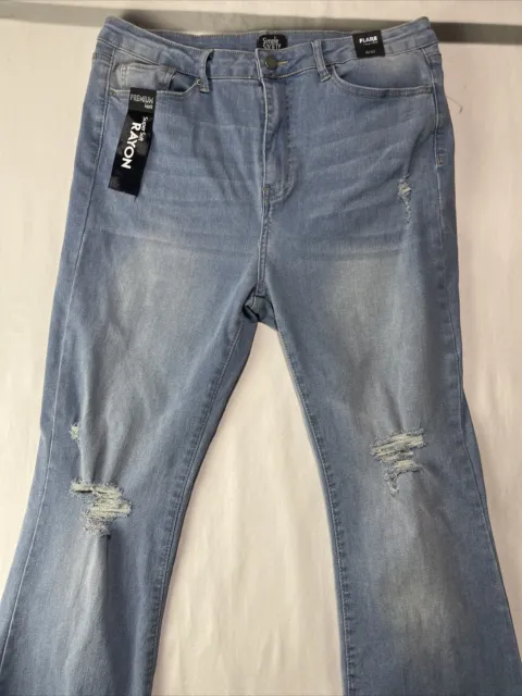 Simple Society Flare High-Rise Fit Jeans Size 15/32 Distressed Blue New/Tags