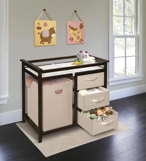 NEW Modern Baby Changing Table with Hamper and 3 Baskets, Includes Pad USA 3