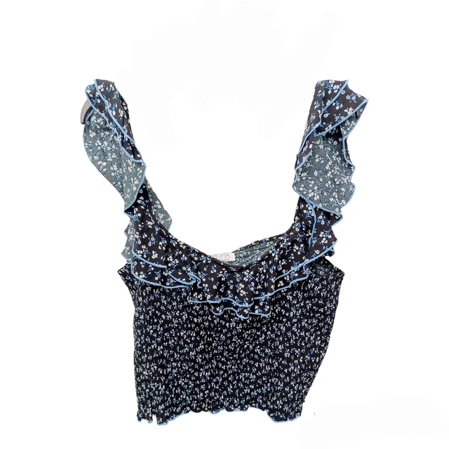 Sofia Vergara Crop Smocked Top 2XL-Black-Floral-Ruffles
