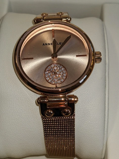 Anne Klein Rose Gold Mesh Strap Crystal Watch for Women. NWT