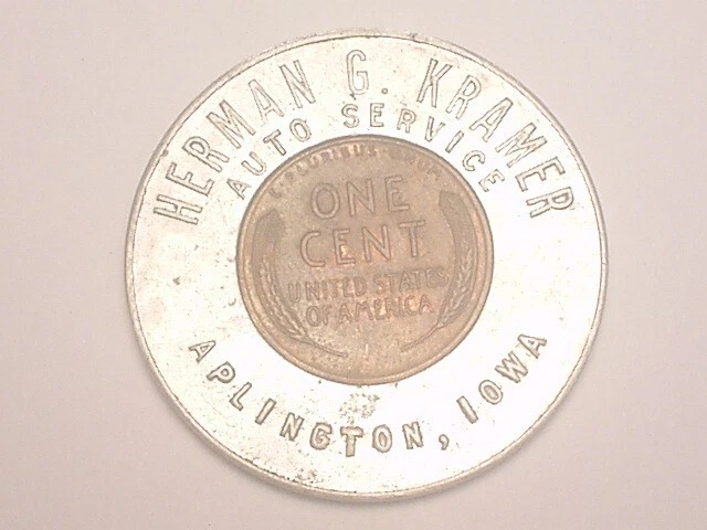 Aplington, IA 1946 Encased Cent Penny - Herman G. Kramer Auto Service