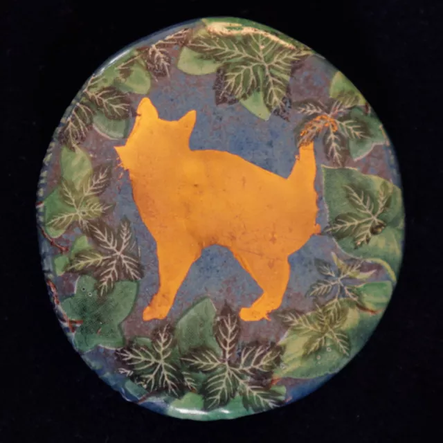 Ida Studio Porcelain Blue Button Gold Cat Ivy Leaves