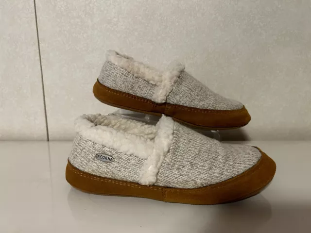 Womens ACORN Sz 6.5 - 7.5 Wool Blend Suede Trim Faux Shearling Lined Slippers