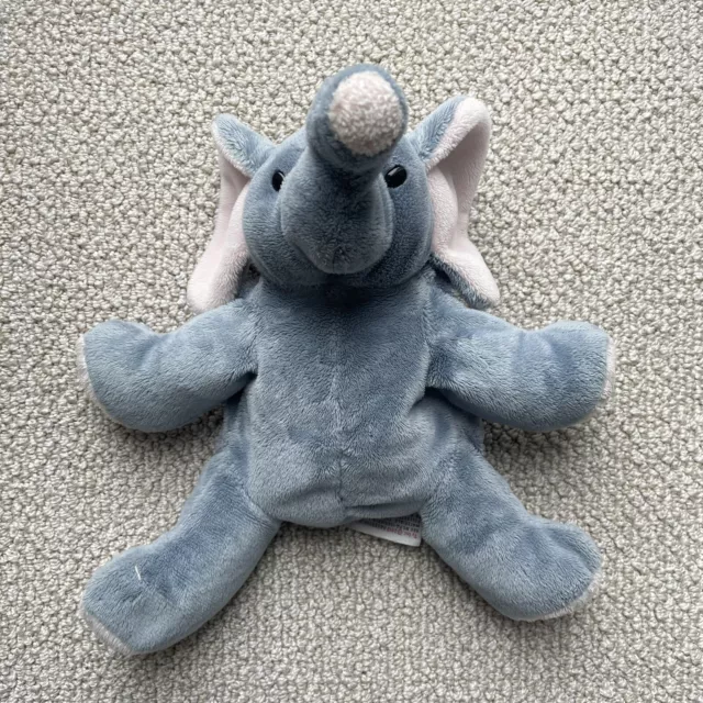 TY Pluffies Winks Elephant Gray Plush 11" Pink Feet Stuffed Animal Floppy Beans