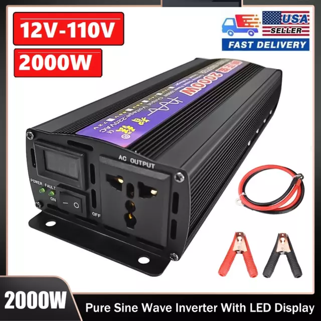 2000 Watt Pure Sine Wave Inverter 12v 24v 36v 48V to 110V 120V Car Truck Motor