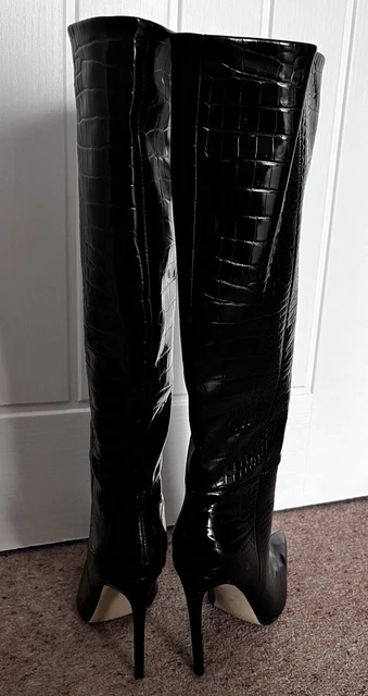 simmi london melisa knee boots in with metal plating in black croc