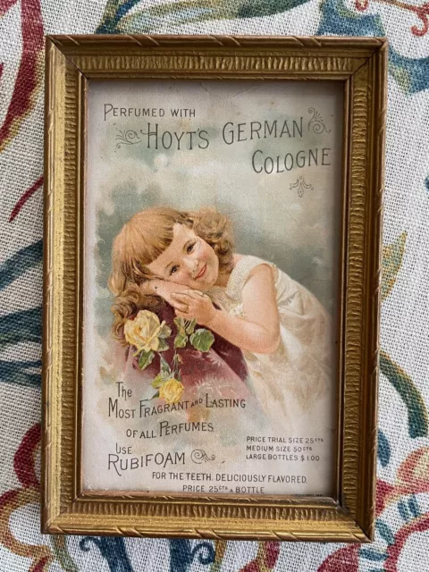 Antique Ad 1891 Calendar ~ Hoyt's German Cologne ~ Girl with Roses ~ Framed