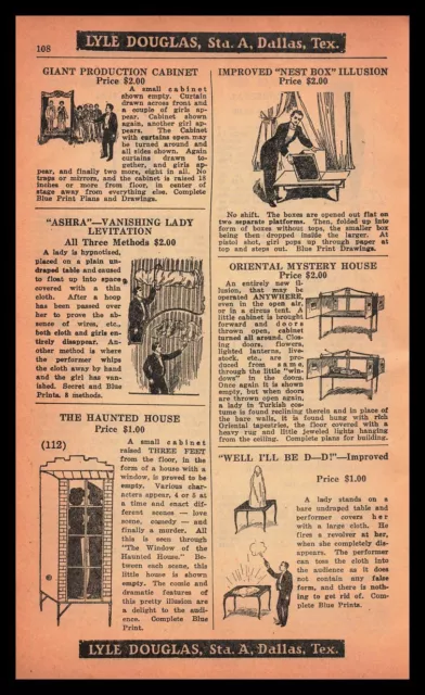 1929 Ashra Vanishing Lady Levitation Hunted House Magic Tricks Vintage Print Ad