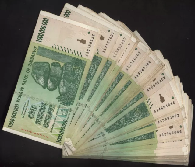 ZIMBABWE  / SIMBABWE: 100 Stück BANKNOTEN zu 1 MILLIARDE (= engl. BILLION) ZIM $