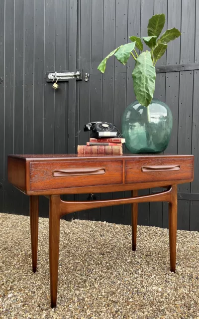 Mid Century G Plan Fresco Teak Two Drawer Console Table / Writing Desk