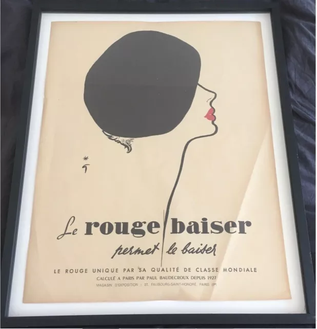 Original "Le Rouge Baiser" Rene Gruau Rare Vintage Poster +Rahmen Original "Le Rouge Baiser" Rene Gruau Rare Vintage Poster +Rahmen