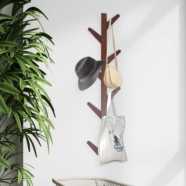 Vintage Coat Rack Bamboo Coat Hat Bag Rack With 8 Hooks Hanger Wall-Mounted
