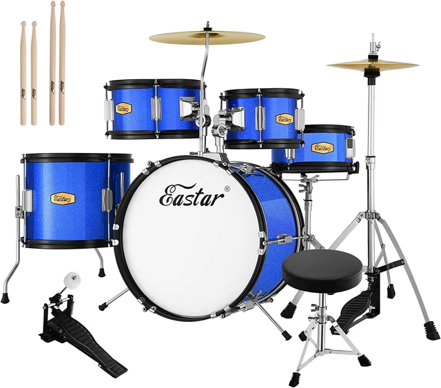 Junior Drum Set for Kids - 16 Inch 5-Piece Drum Kit for Beginners with Adjustabl