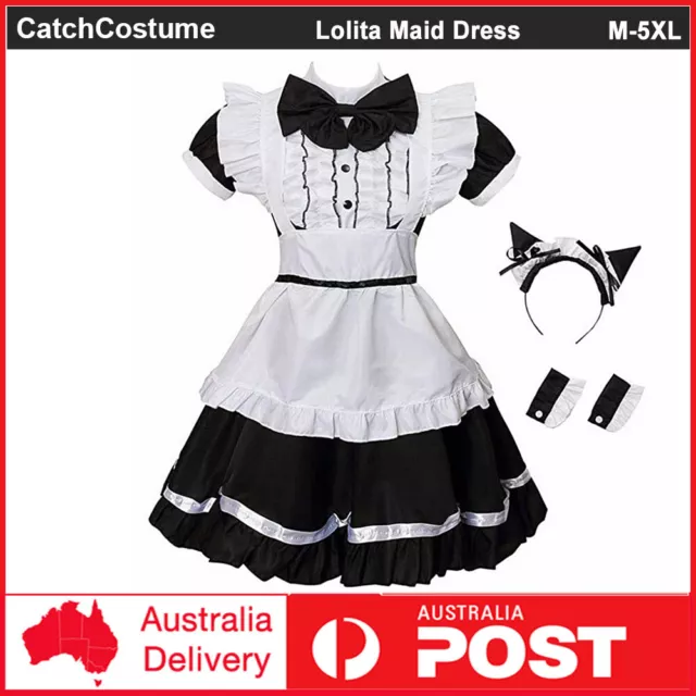 Anime French Lolita Maid Dress Sweet Women Waitress Cosplay Costume with Cat Ear