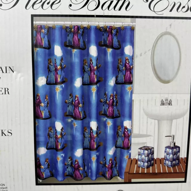 Christmas Bathroom Ensemble Wise Men Holy Night Curtain Hooks Dispensers