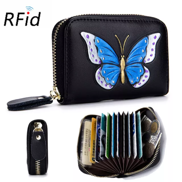 RFID Accordion Credit Card Holder Wallet for Women Leather Zipper Case Bag US