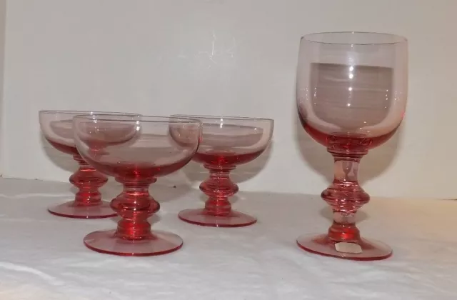 (Set of 4) Vintage Imperial Provincial Blown Pink/Cranberry Sherbet & Tea GOBLET 3