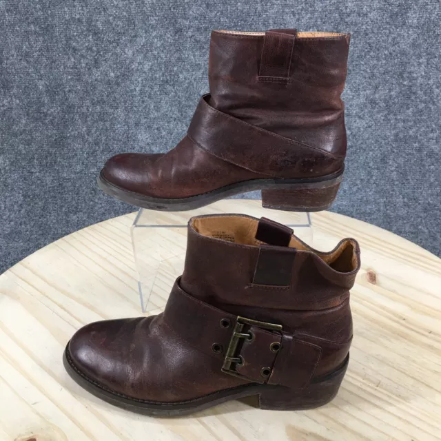 Nine West Boots Womens 7.5 M Kassy Ankle Booties Heels Pull On Brown Leather